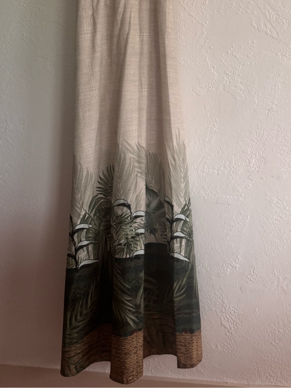 Beige Maxi Dress with Green Botanical Hem